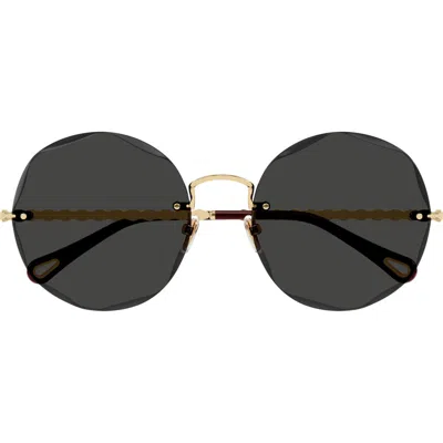 Chloé Ch0254s Golden Round Metal Sunglasses