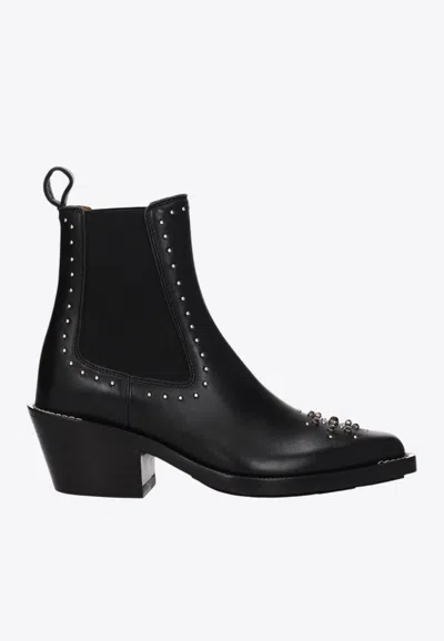 Chloé 60 Studded Leather Ankle Boots In Black