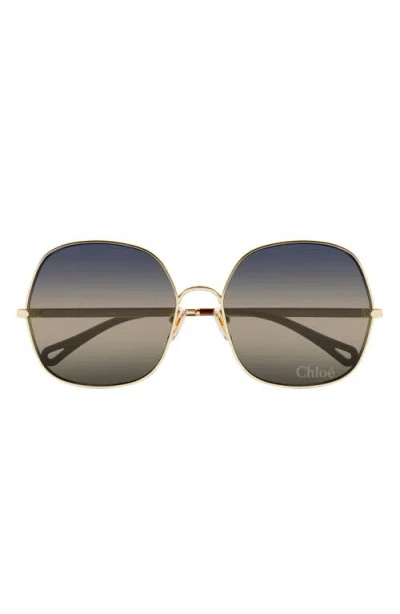 Chloé 60mm Gradient Square Sunglasses In Blue/gold