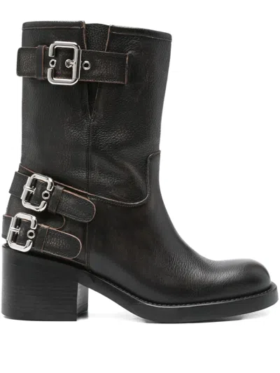 Chloé 60mm Leather Biker Boots In Black