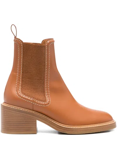 Chloé 60mm Leather-stitched Chealsea Boots In Brown