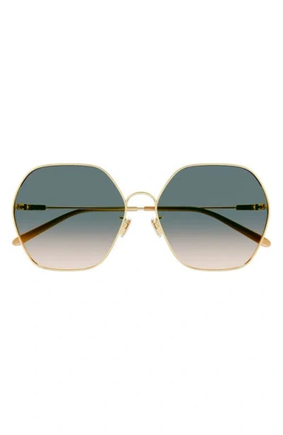 Chloé 61mm Gradient Polarized Irregular Round Sunglasses In Blue