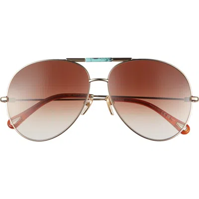Chloé Ulys Aviator Metal Sunglasses In Gold Gold Multicolor