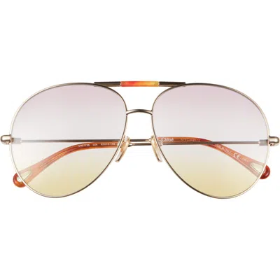 Chloé 62mm Aviator Sunglasses In Gold Gold Violet