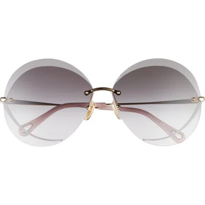 Chloé 64mm Gradient Round Sunglasses In Gold/grey