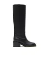 Chloé Leather High Boots With Embossed Stitches In Black