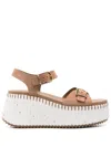 Chloé Platform Sandals With Textured Sole And Round Toe In Brown