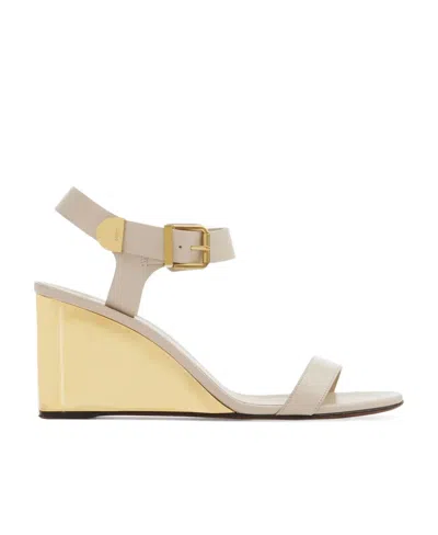 Chloé 70mm Rebecca Leather Wedge Sandals In Beige