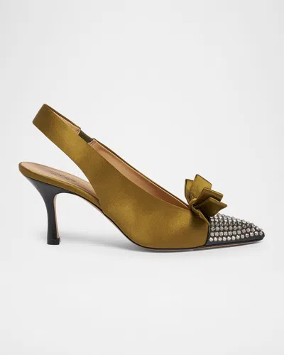 Chloé 75mm Alba Embellished Satin Slingback Pumps In Brown