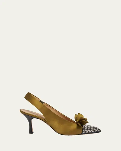 Chloé 75mm Alba Embellished Satin Slingback Pumps In Green