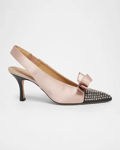 Chloé 75mm Alba Embellished Satin Slingback Pumps In Nude