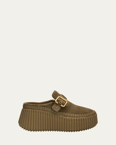 Chloé 75mm Nama Suede Platform Clogs In Green