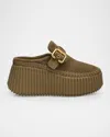 Chloé Chloe Nama Platform Wedge Suede Mules In Brown