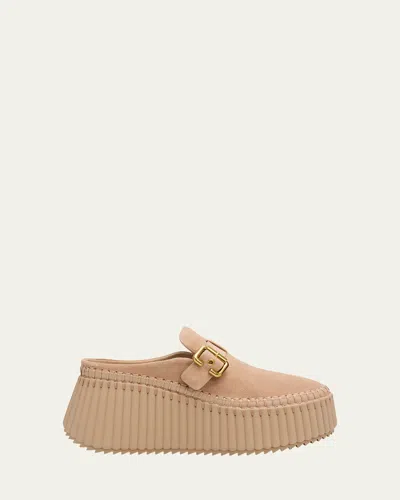 Chloé 75mm Nama Suede Platform Clogs In Neutral
