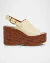 Chloé Maxime Debossed Leather Wedges In Nude