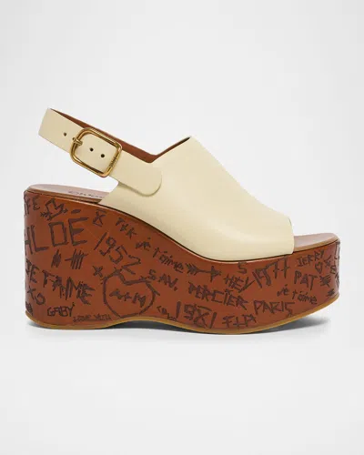 Chloé 80mm Maxime Leather Wedge Sandals In Nude