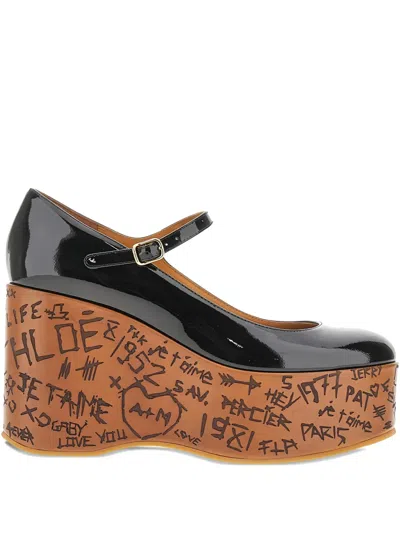 Chloé Maxime Patent Leather Platform Wedge Sandals In Black