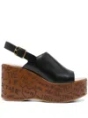 Chloé Maxime Leather Slingback Platform Wedge Sandals In Black