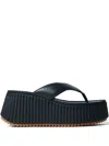 Chloé Heeled Leather Platform Sandals With Ribbed Sole In Blue