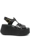 Chloé Leather Strappy Platform Wedge Sandals In Black