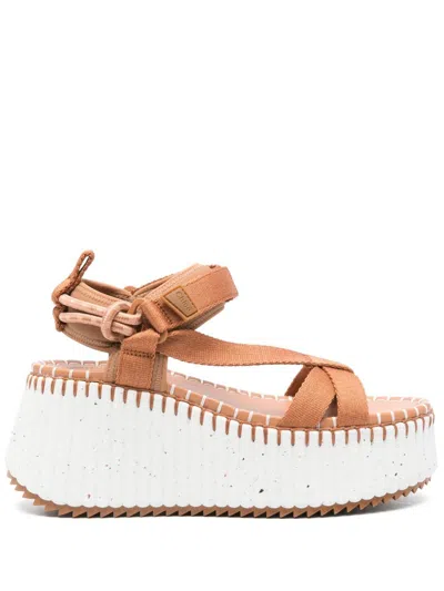 Chloé Nama Platform Wedge Sandal In 276 Smooth Tan