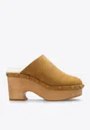 CHLOÉ 95 ALMOND-TOE SUEDE PLATFORM CLOGS