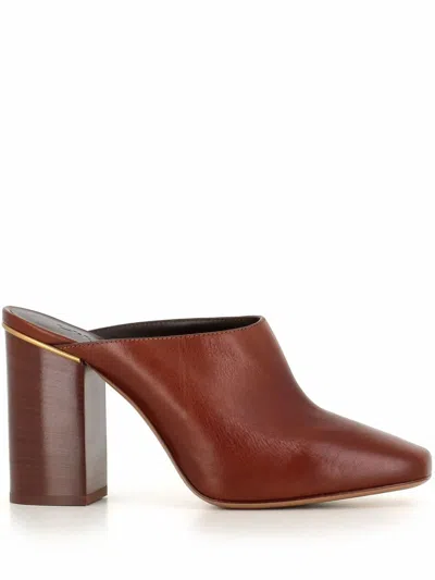 Chloé Ambre Calfskin Block-heel Mules In Brown