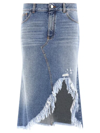 Chloé Distressed Denim Midi Skirt In Foggy Blue