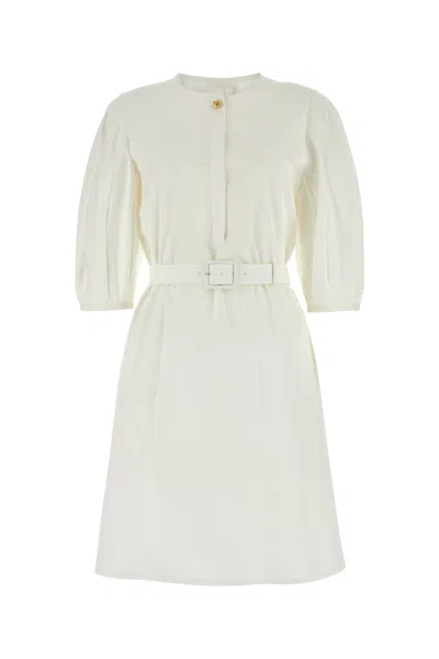Chloé Cotton Dress With Crew Neck And Flared Hemline In White