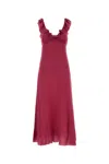 Chloé Maxi Dress Flared Hem Ruffled Neckline In Pink