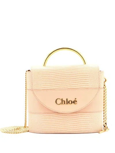 Pre-owned Chloé Aby Lock Bag Lizard Embossed Leather Small Crossbody Bag In Neutral