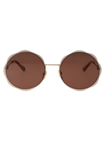Chloé Acetate Gold Sunglasses In Red