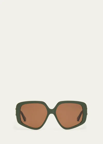 Chloé Acetate Rectangle Sunglasses In Green