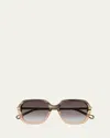Chloé Ombré-effect Square-frame Sunglasses In Shiny Grey Horn Shiny Opal Nude