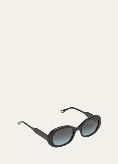 Chloé Acetate Round Sunglasses In Shiny Solid Black