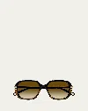 Chloé Acetate Round Sunglasses In Shiny Solid Black Shiny Medium Havana