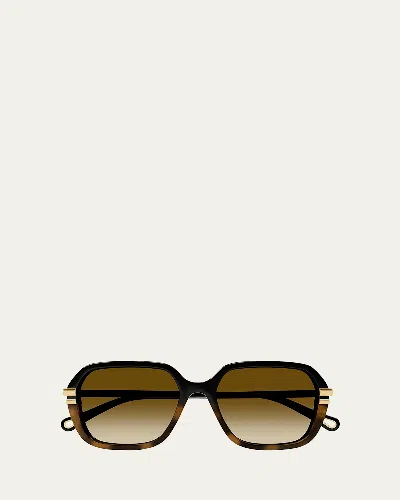 Chloé Acetate Round Sunglasses In Shiny Solid Black Shiny Medium Havana