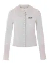 Chloé Wool Cardigan Logo Long Sleeves Scalloped Collar In Gray