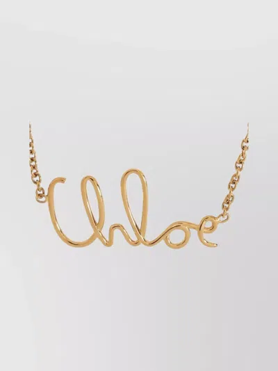 Chloé Adjustable Chain Necklace Script Pendant In Neutral
