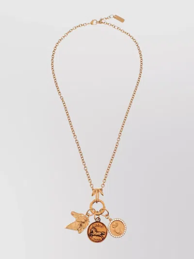CHLOÉ ADJUSTABLE CHAIN NECKLACE WITH ENGRAVED CHARM DESIGN