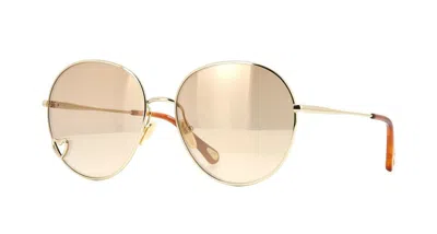 Pre-owned Chloé Chloe Ahimée Ch0027s Gold/brown With Light Gold Mirroried (006) Sunglasses