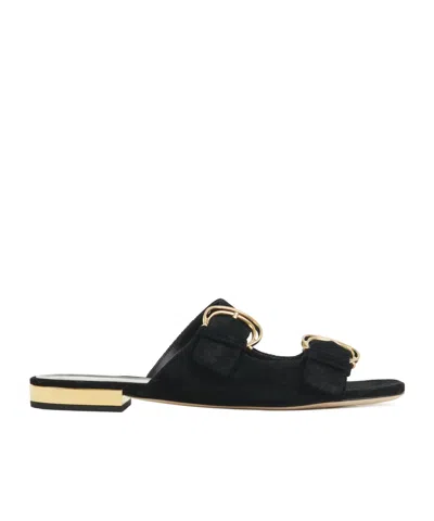 CHLOÉ CHLOÉ ALIZÈ DOUBLE C BUCKLE FLAT SANDALS