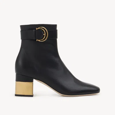 Chloé Alize Black Ankle Boots With C Buckle In Smooth Leather Woman