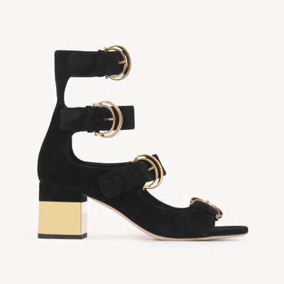 CHLOÉ ALIZÈ HEELED SANDAL BLACK SIZE 5 100% GOATSKIN