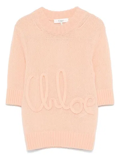 CHLOÉ ALPACA WOOL AND SILK KNIT ELBOW-SLEEVE LOGO SWEATER