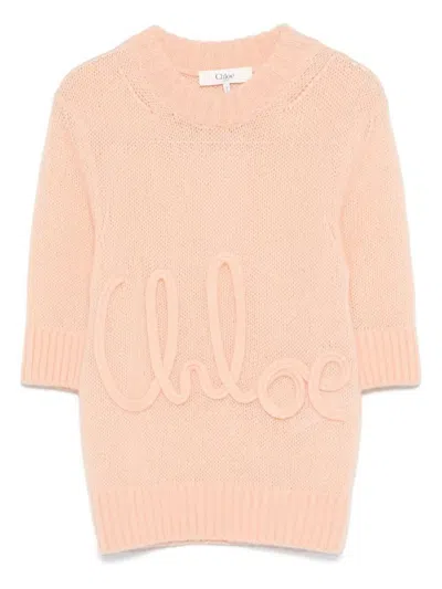 Chloé Alpaca Wool And Silk Knit Elbow-sleeve Logo Sweater Clothing In Orange