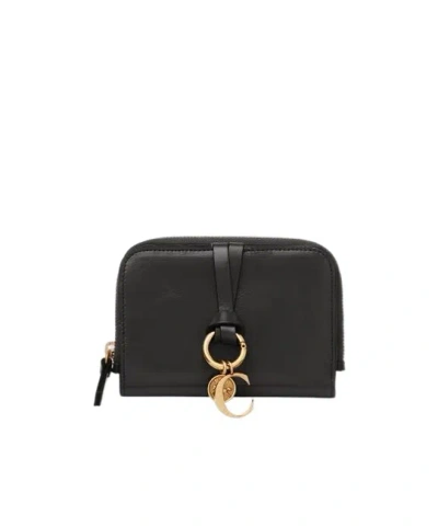 Chloé Alphabet Bifold Wallet In Shiny Leather In Black