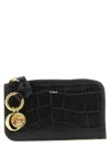 Chloé Crocodile Texture Card Holder With Gold Hardware In Black