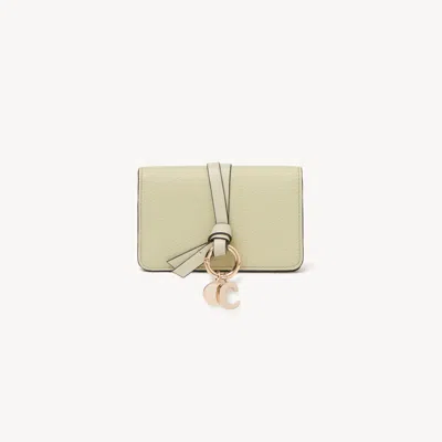 Chloé Alphabet Card Holder In Grained Leather In Green