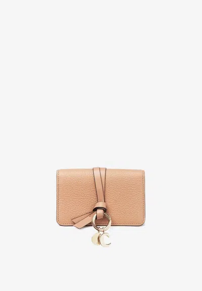 Chloé Alphabet Grained Leather Cardholder In Beige
